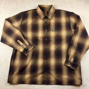 FB County Checker Flannel Shirt 3XL Brown Tan Plaid Long Sleeve Button-Up